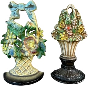 TWO MIXED FLOWER BASKET DOORSTOPS