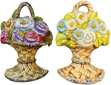 TWO FLOWER BASKET DOORSTOPS
