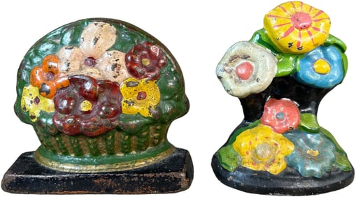 PAIR OF DECO FLOWER DOORSTOPS