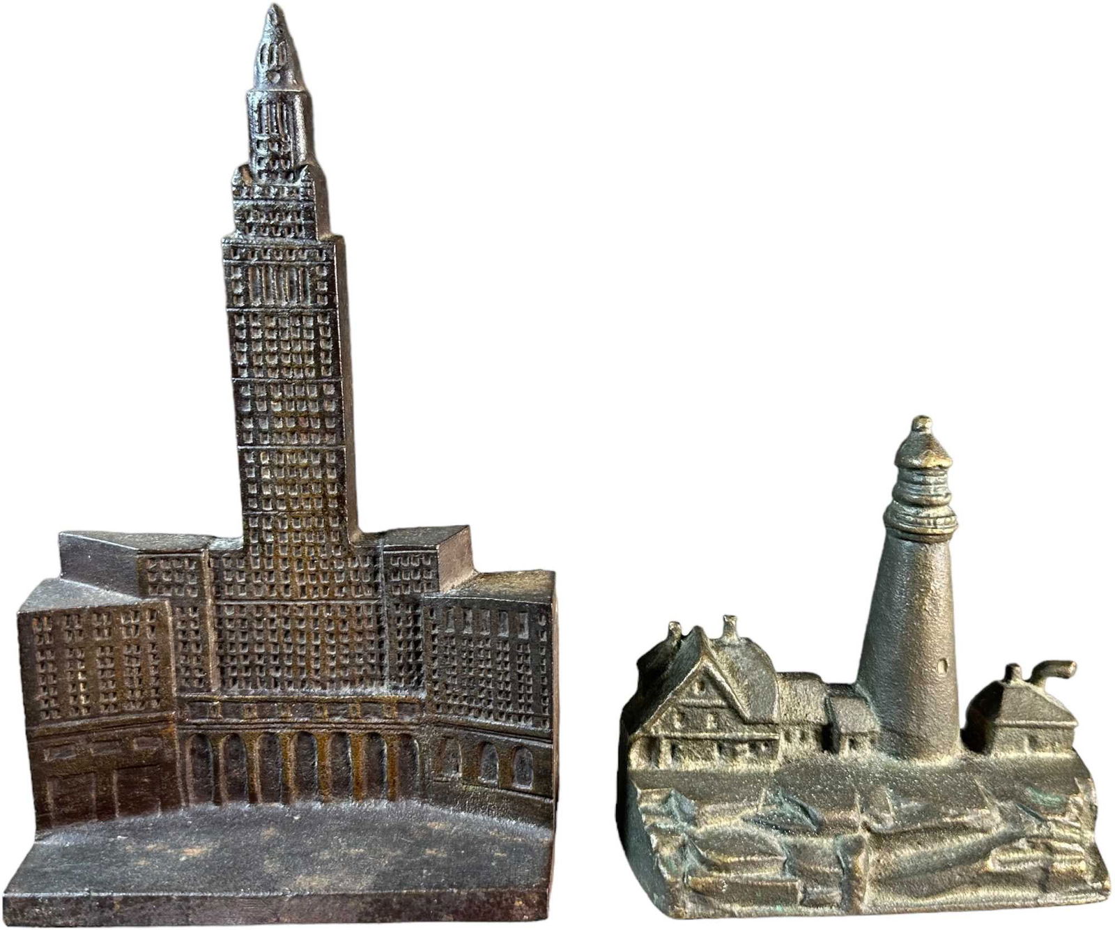 CLEVELAND TERMINAL TOWER DOORSTOP & LIGHTHOUSE: 460. CLEVELAND TERMINAL TOWER DOORSTOP & LIGHTHOUSE | bookend | 8" h. | (Excellent Condition) | $50 - $100
