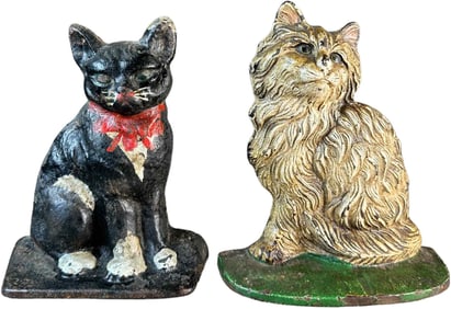 SITTING PERSIAN & TUXEDO CAT DOORSTOPS
