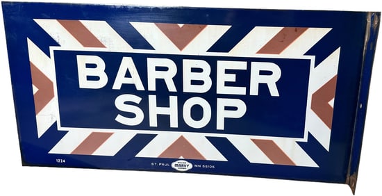 MARVY 1940S PORCELAIN FLANGED BARBERSHOP SIGN