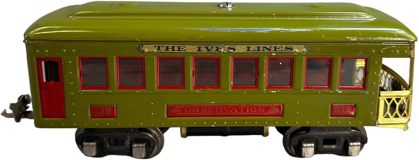 LIONEL IVES LINES NO. 612 TRANSITION CAR: 337. LIONEL IVES LINES NO. 612 TRANSITION CAR | O gauge. | 8.5" l. | (Excellent Condition) | $200 - $400