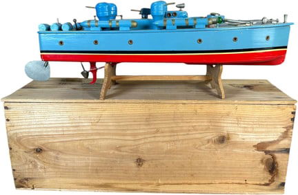 BOXED WOODEN BATTERY-OPERATED JAPANESE BATTLESHIP