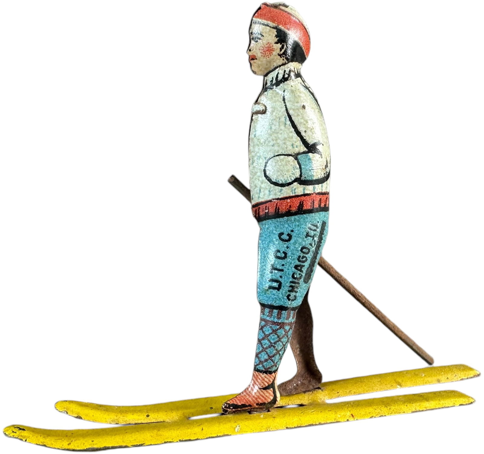 GEORG LEVY SKIER UTCC CHICAGO PENNY TOY: 210. GEORG LEVY SKIER UTCC CHICAGO PENNY TOY | Germany. | 3" l. | (Excellent to Pristine Condition) | $200 - $300