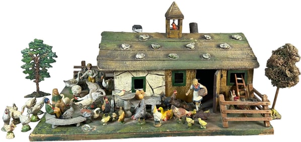 UNUSUAL ELASTOLIN FARM COTTAGE SCENE