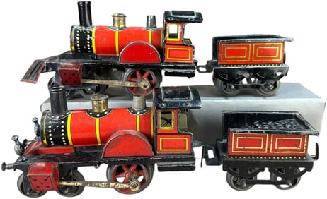 TWO RED LITHOGRAPH ISSMAYER LOCOMOTIVES