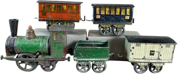 EARLY HAND PAINTED ISSMAYER LOCO PASSENGER SET