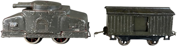 RARE LIONEL ARMORED LOCOMOTIVE AND CAR