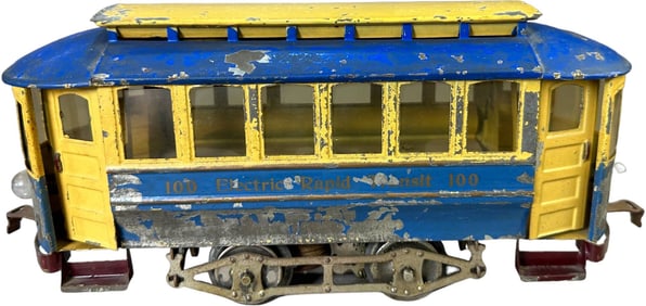 LIONEL SIX WINDOW BLUE NO. 100 TROLLEY
