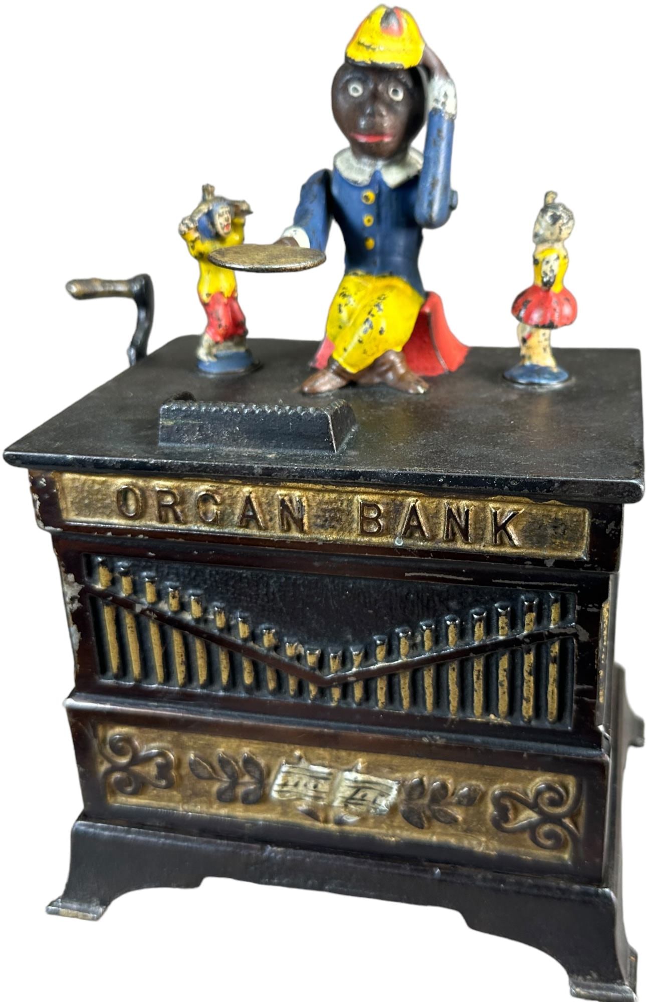 ORGAN MECHANICAL BANK - BOY & GIRL: 1238. ORGAN MECHANICAL BANK - BOY & GIRL | Kyser & Rex Co. | 8.5" h. | (Excellent to Pristine Condition) | $1,000 - $1,500