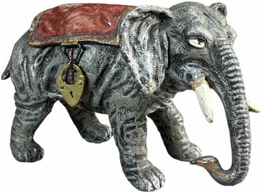 ELEPHANT WITH BLANKET SPELTER BANK