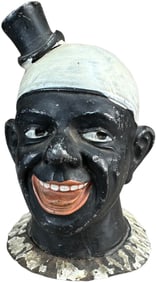 BLACK CLOWN BUST SPELTER BANK