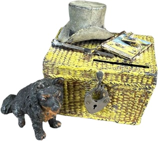 DOG BY BASKET SPELTER BANK