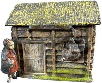 LITTLE RED RIDING HOOD COTTAGE SPELTER BANK