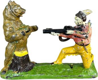 INDIAN SHOOTING BEAR MECHANICAL BANK