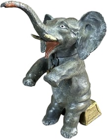 SEATED ELEPHANT ON BENCH SPELTER BANK