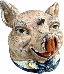 PIG W/ FLY ON FOREHEAD SPELTER BANK