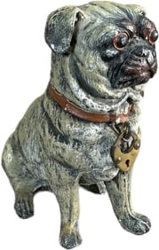 SEATED PUG SPELTER BANK