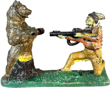 INDIAN SHOOTING BEAR MECHANICAL BANK