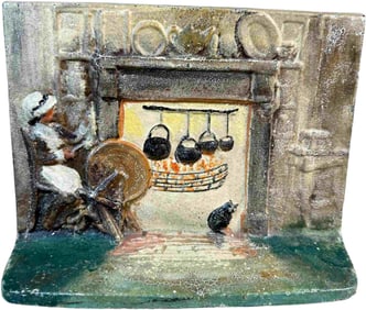 FIREPLACE W/ LADY SPINNING DOORSTOP