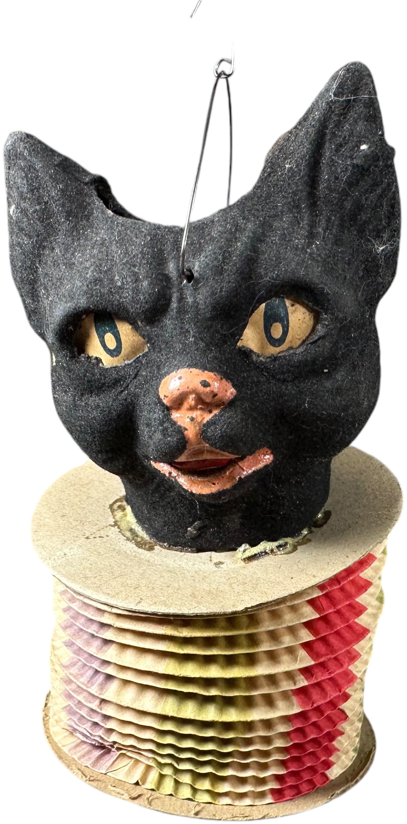 GERMAN FLOCKED BLACK CAT ACCORDION LANTERN (1 of 6)