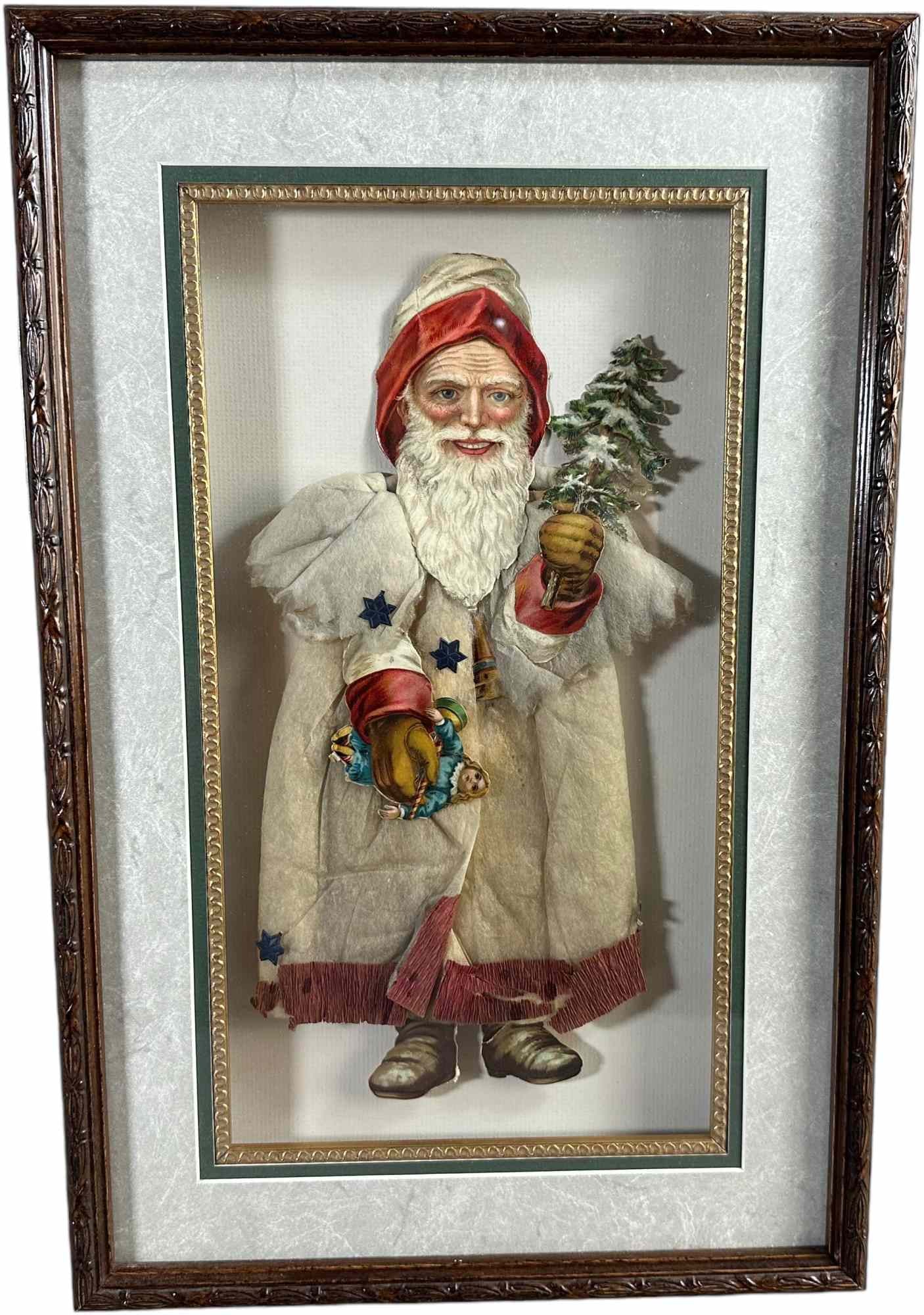 FRAMED COTTON SCRAP SANTA CLAUS SHADOW BOX (1 of 4)