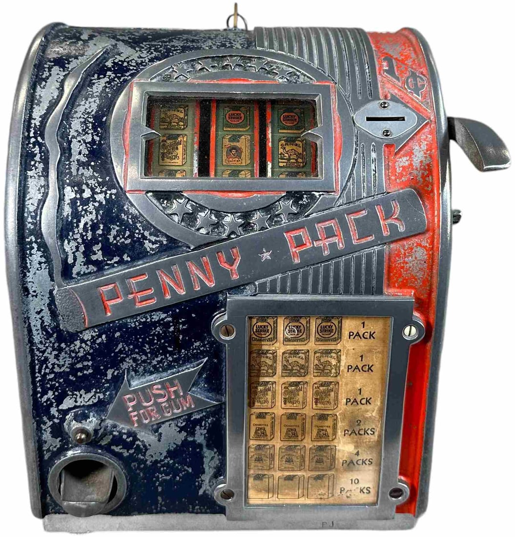 DAVAL MFG PENNY PACK CIGARETTE STIMULATOR: 414. DAVAL MFG PENNY PACK CIGARETTE STIMULATOR | 11" h. | (Very Good Condition) | $300 - $600