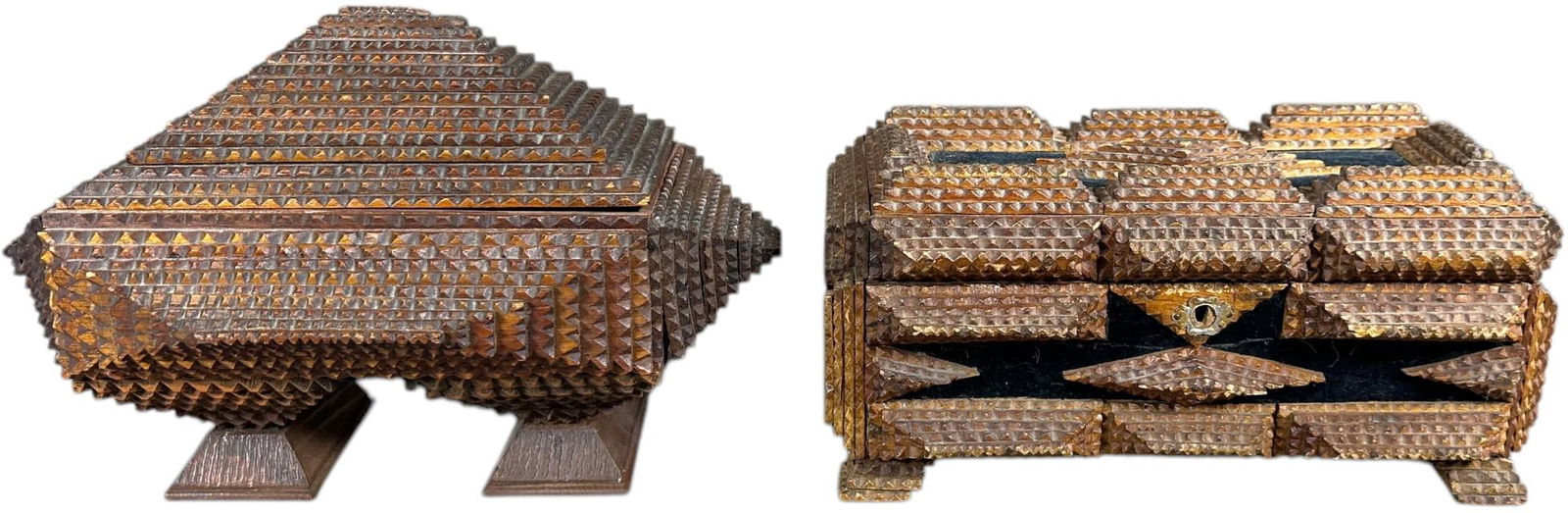 TWO DETAILED TRAMP ART JEWELRY BOXES (1 of 6)