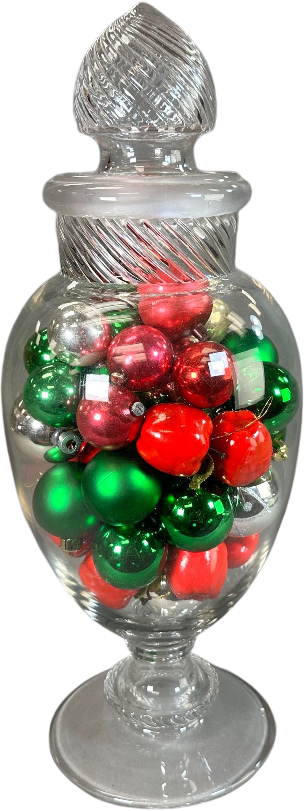 BULBOUS CANDY JAR W/ SWIRL NECK & LID (1 of 4)