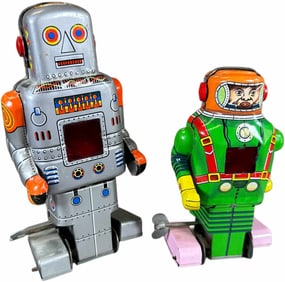 TWO YONEYA WIND-UP SPACE ROBOTS