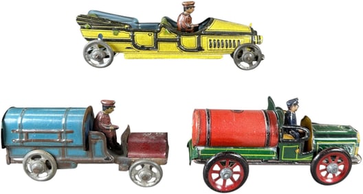 THREE ASSORTED AUTOMOBILE PENNY TOYS