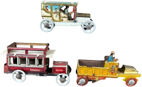 THREE ASSORTED AUTOMOBILE PENNY TOYS