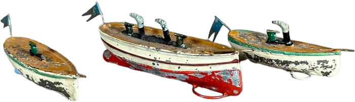 THREE EARLY UBELACKER HAND PAINTED SHIPS