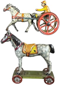 MEIER DAPPLED HORSE & SULKY PENNY TOYS