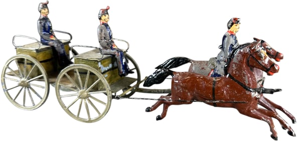 FRENCH TIN HORSE DRAWN MILITARY CARRIAGE TOY