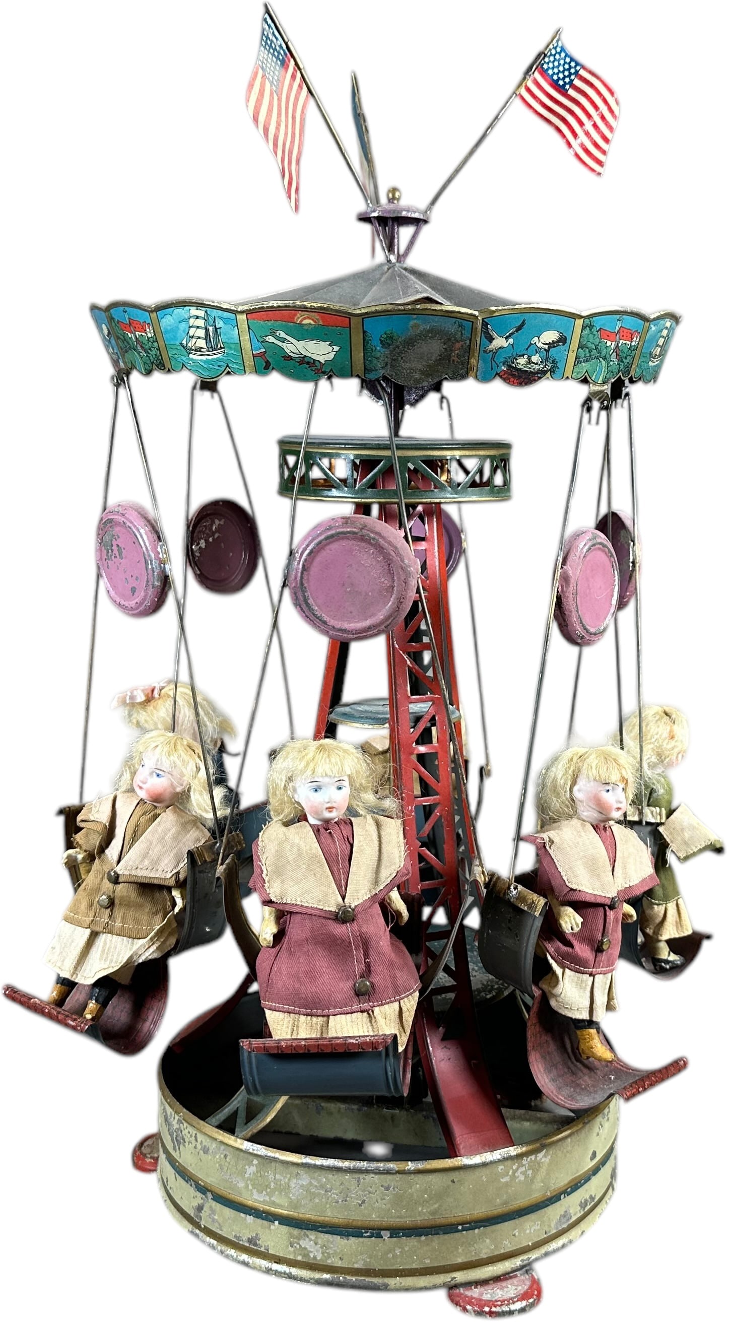 LARGE SWING CARROUSEL W/ BISQUE CHILDREN (1 of 12)