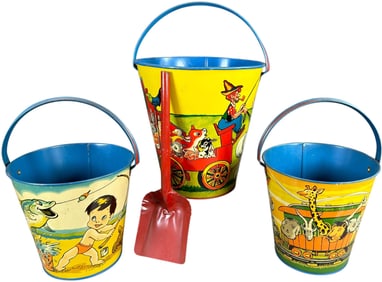 THREE COLORFUL T. COHN INC. SAND PAILS