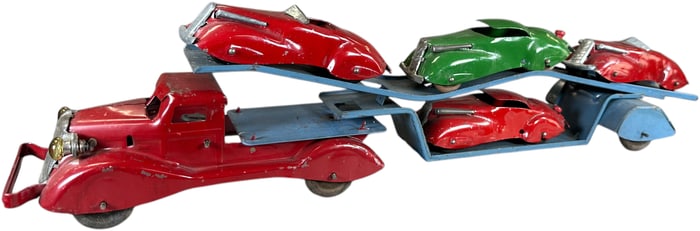 LARGE MARX CAR CARRIER W/ HEADLIGHTS