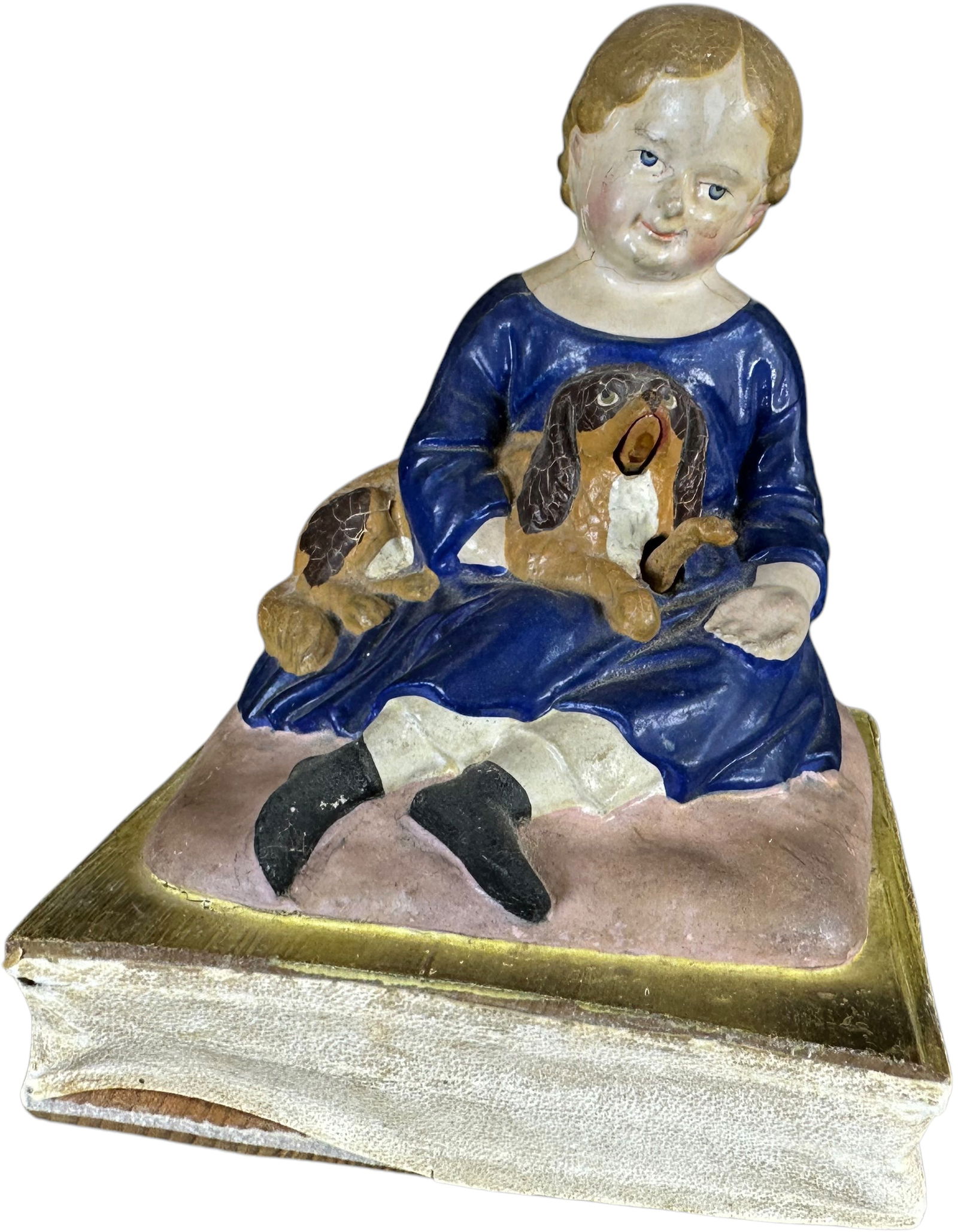 GIRL AND HER DOG SQUEAK TOY: 25. GIRL AND HER DOG SQUEAK TOY | Germany, a large and clean example, compress the large bottom bellows for squeak as the dog opens his mouth and moves his left paw. The Curtis & Linda Smith Collectio
