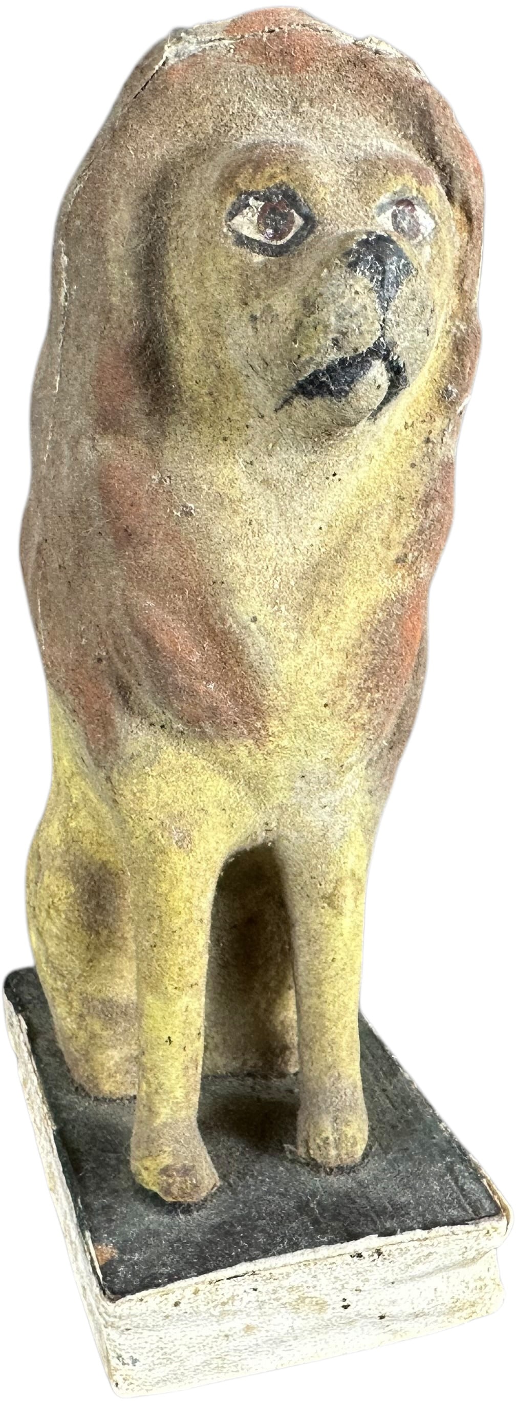 SEATED LION SQUEAK TOY: 59. SEATED LION SQUEAK TOY | Germany, compress bottom bellows for squeak. The Curtis & Linda Smith Collection. 6" h. | Crack in bellows, (Very Good to Excellent Condition) | $250 - $500