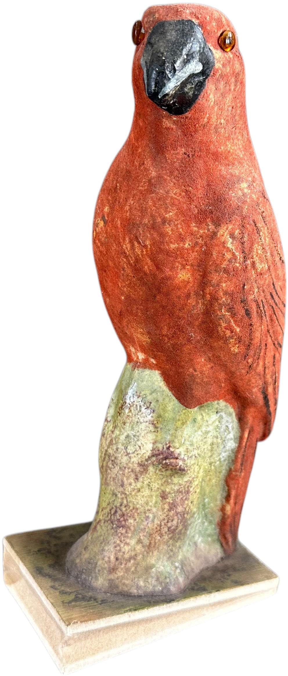 VERY TALL RED PARROT SQUEAK TOY: 122. VERY TALL RED PARROT SQUEAK TOY | Germany, compress bottom bellows for squeak. The Curtis & Linda Smith Collection. 9" h. | Replaced bellows, (Excellent Condition) | $300 - $600