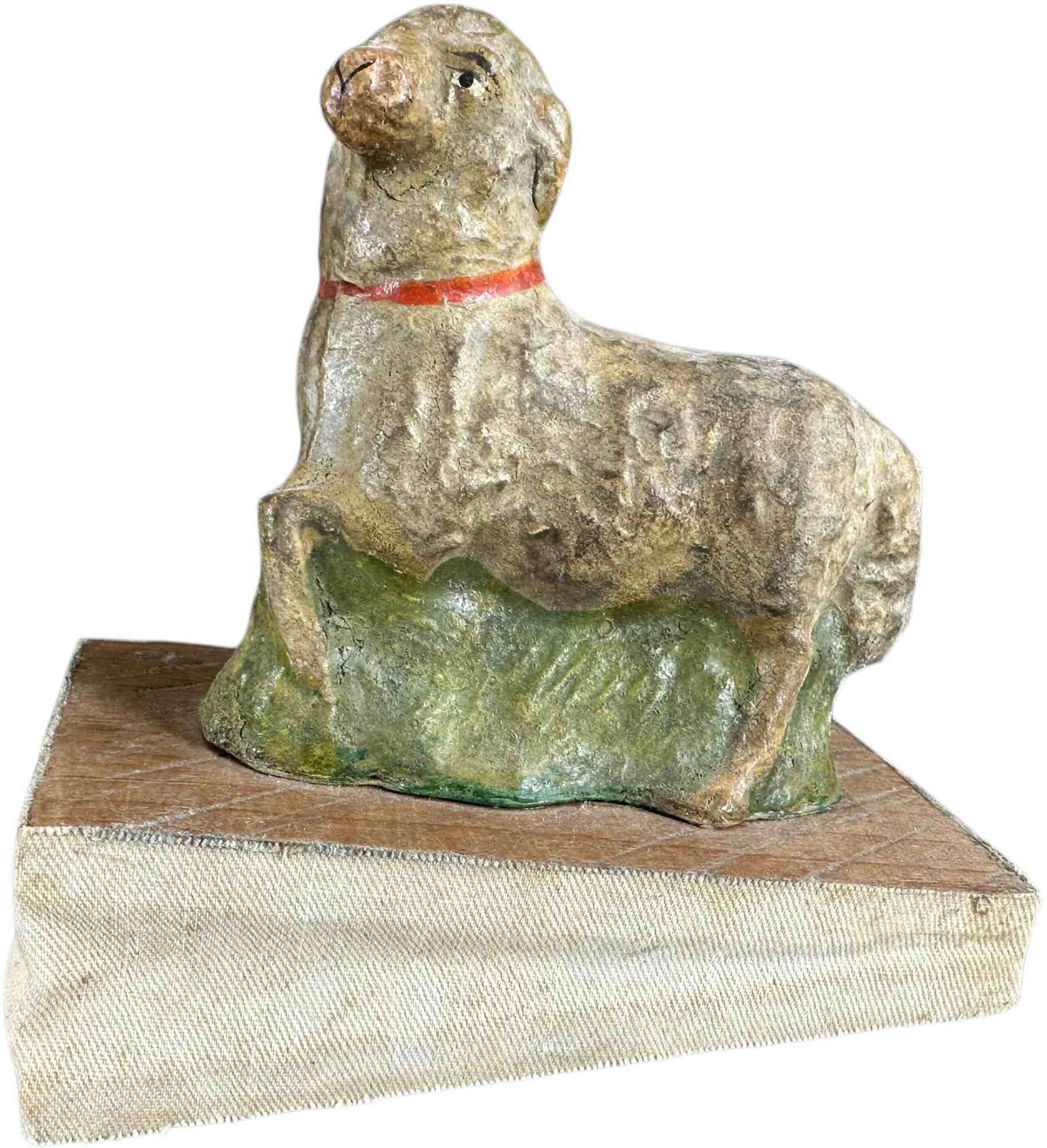 LAMB IN PRAIRIE SQUEAK TOY: 125. LAMB IN PRAIRIE SQUEAK TOY | Germany, compress bottom bellows for squeak. The Curtis & Linda Smith Collection. 5.5" l. | One tiny spot of touchup at top of head, replaced bellows, (Very Good to E