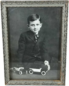 EARLY PHOTOGRAPH OF CHILD W/ CAST IRON TOYS