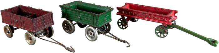 THREE IRON CHILDRENS WAGON TOYS