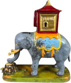 ELEPHANT HOWDAH - LOCKED MECHANICAL BANK