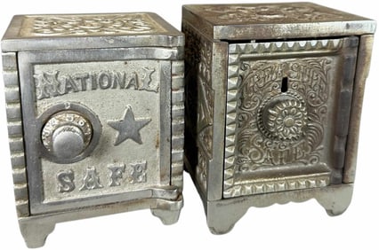 TWO NICKELED SAFE STILL BANKS