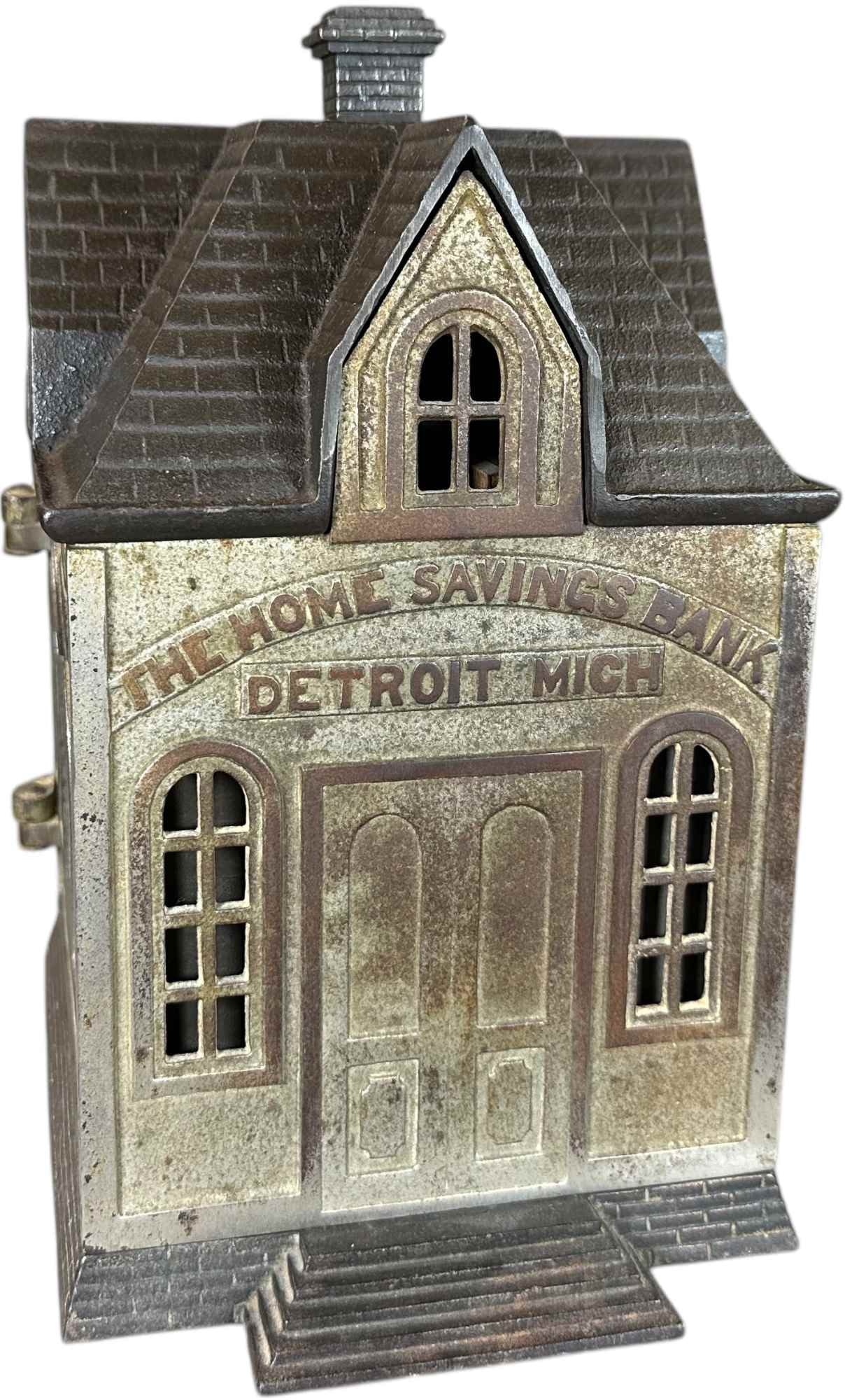 HOME SAVINGS BANK - DETROIT MI: 399. HOME SAVINGS BANK - DETROIT MI | 10.5" h. | Complete with interior sections, (Excellent Condition) | $300 - $600