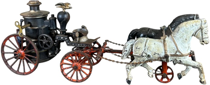 IVES CLOCKWORK TWO HORSE FIRE PUMPER