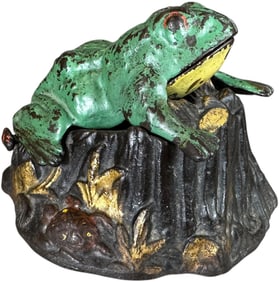 TOAD ON STUMP MECHANICAL BANK